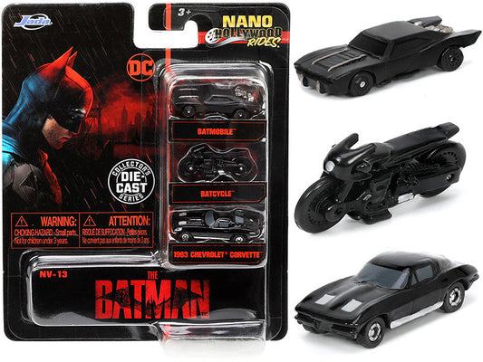 The Batman" (2022) Movie 3 piece Set "DC Comics" "Nano Hollywood Rides" Series Diecast Model Cars