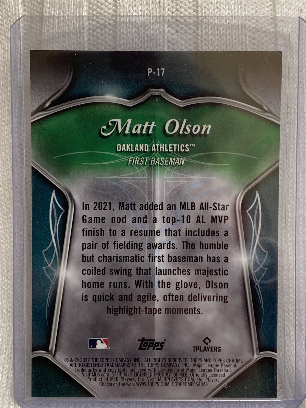 2022 Topps Chrome Pinstriped Insert - Matt Olson #P-17 - Oakland Athletics