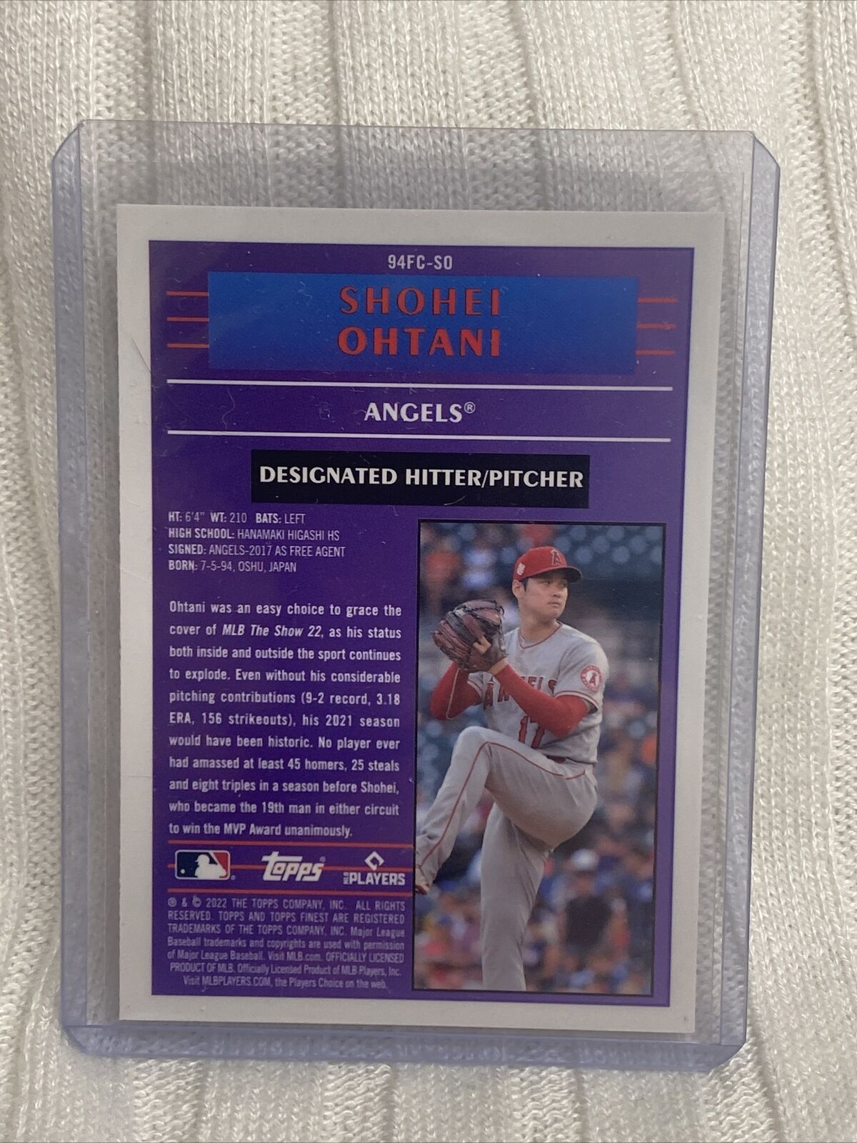 2022 Topps Finest #94 FC-SO Shohei Ohtani Cornerstone Refractor