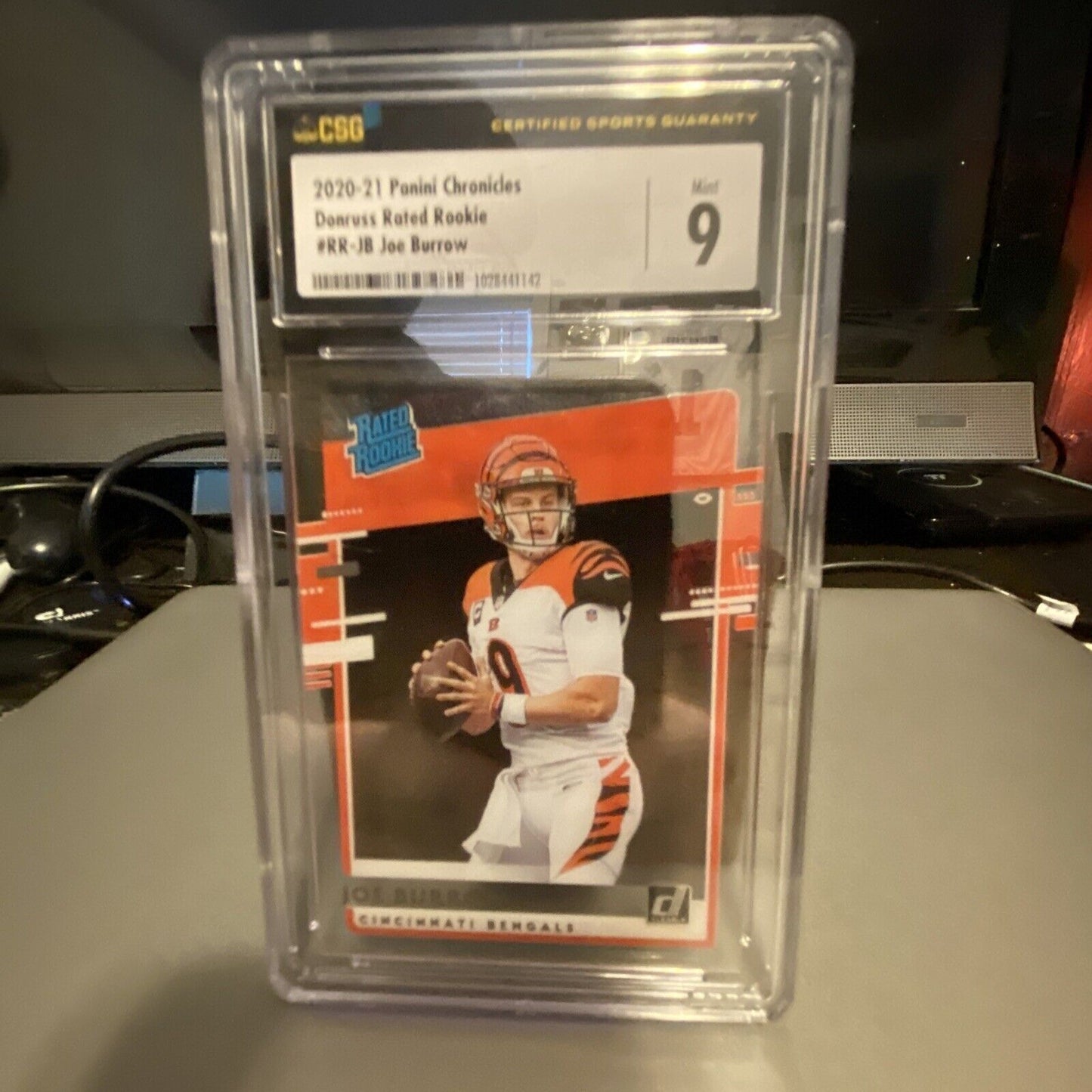 Joe Burrow Rated Rookie Card RC 2020 Panini Clearly Donruss ￼CSG 9 Mint Bengals