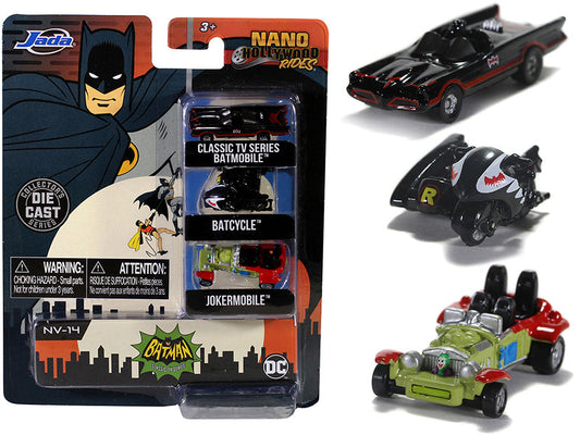 "Batman" (1966-1968) Classic TV Series 3 piece Set "Nano Hollywood Rides" Diecast Models