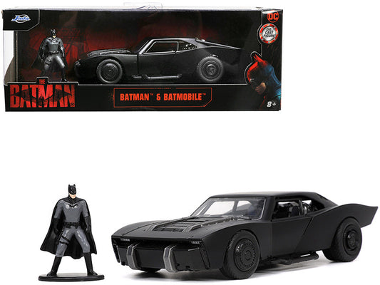 Batmobile Matt Black with Batman Diecast Figurine "The Batman" (2022) Movie "DC Comics" 1/32 Diecast Model Car